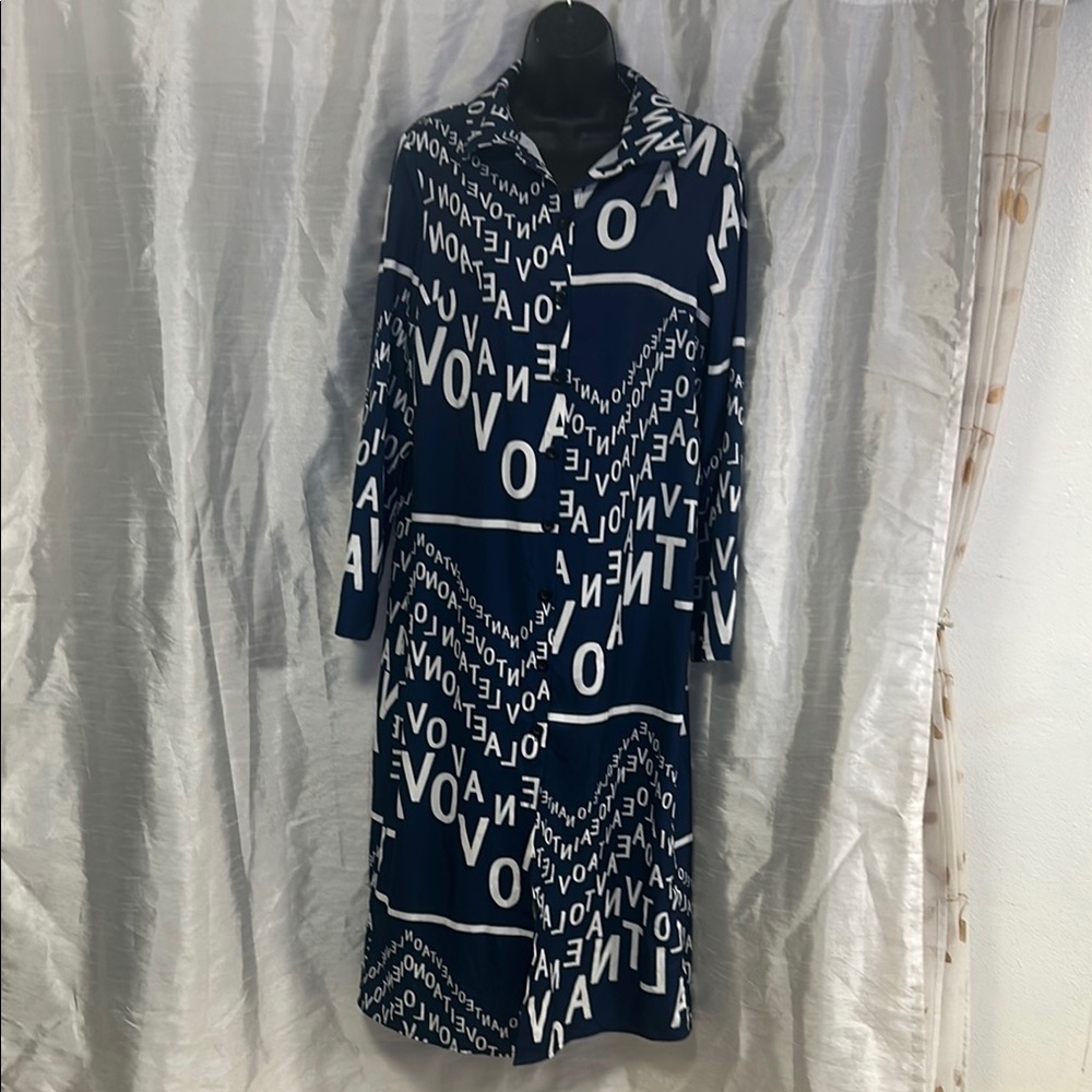 SHEIN Blue Long Sleeve Notched Collar Dress